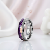 Purple Agate Meteorites Men's Tungsten Wedding Band-Black Diamonds New York