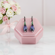 Purple Enamel Flower Drop Earrings-Black Diamonds New York