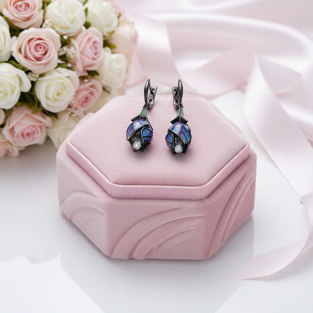 Purple Enamel Flower Jewelry Set-Black Diamonds New York