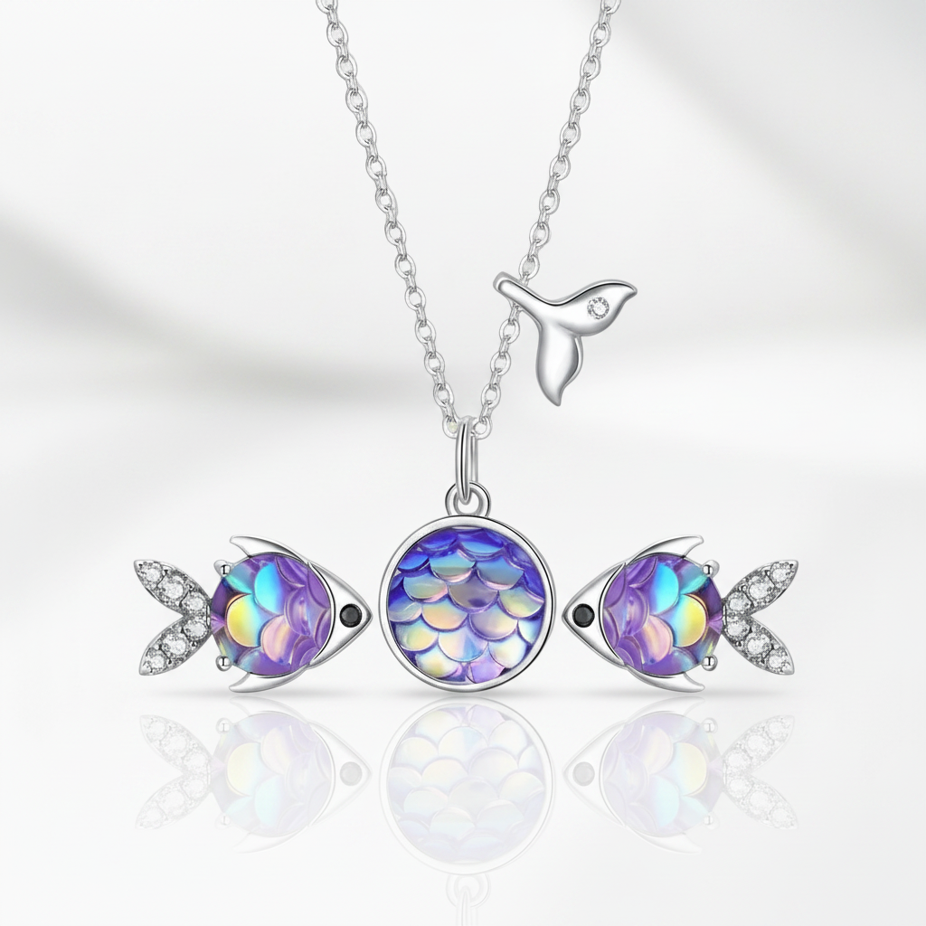 Purple Fish Scale with Diamond Option Jewelry Set-Black Diamonds New York