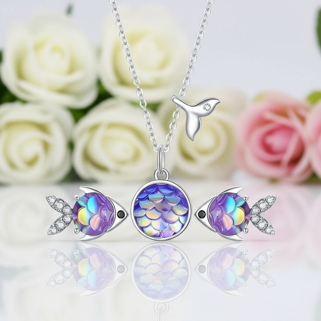 Purple Fish Scale with Diamond Jewelry Set-Black Diamonds New York