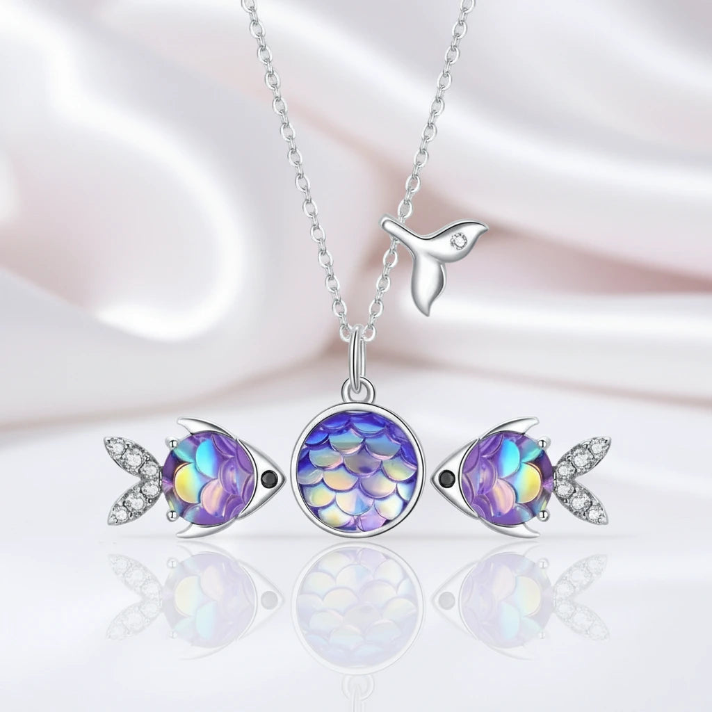 Purple Fish Scale with Diamond Option Jewelry Set-Black Diamonds New York