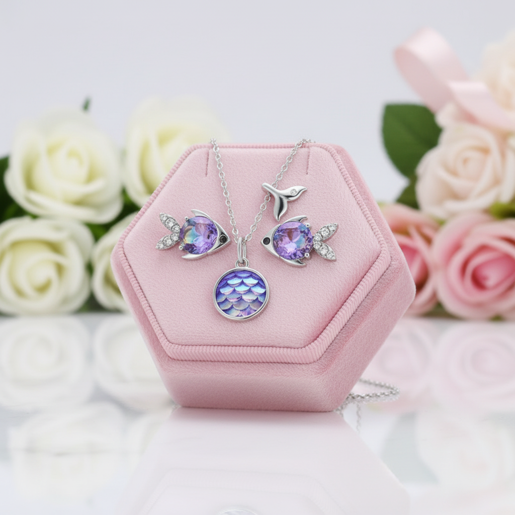 Purple Fish Scale with Diamond Option Jewelry Set-Black Diamonds New York