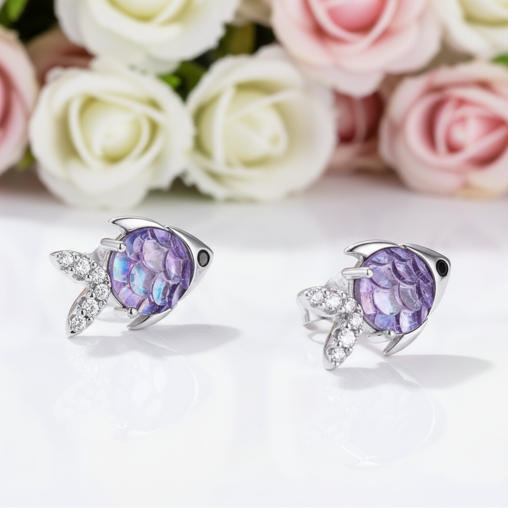 Purple Fish Scale with Diamond Jewelry Set-Black Diamonds New York