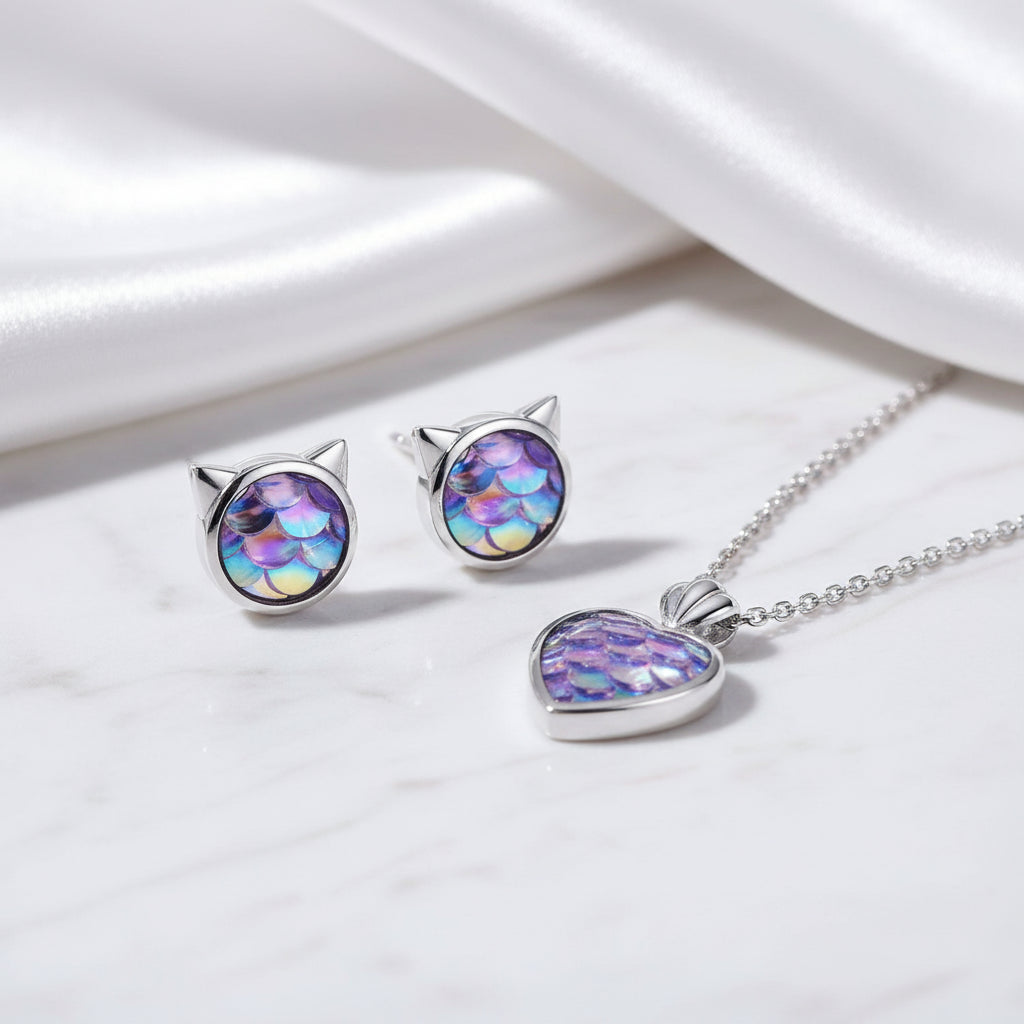 Purple Mermaid Heart & Round Jewelry Set-Black Diamonds New York