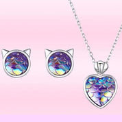 Purple Mermaid Heart & Round Jewelry Set-Black Diamonds New York