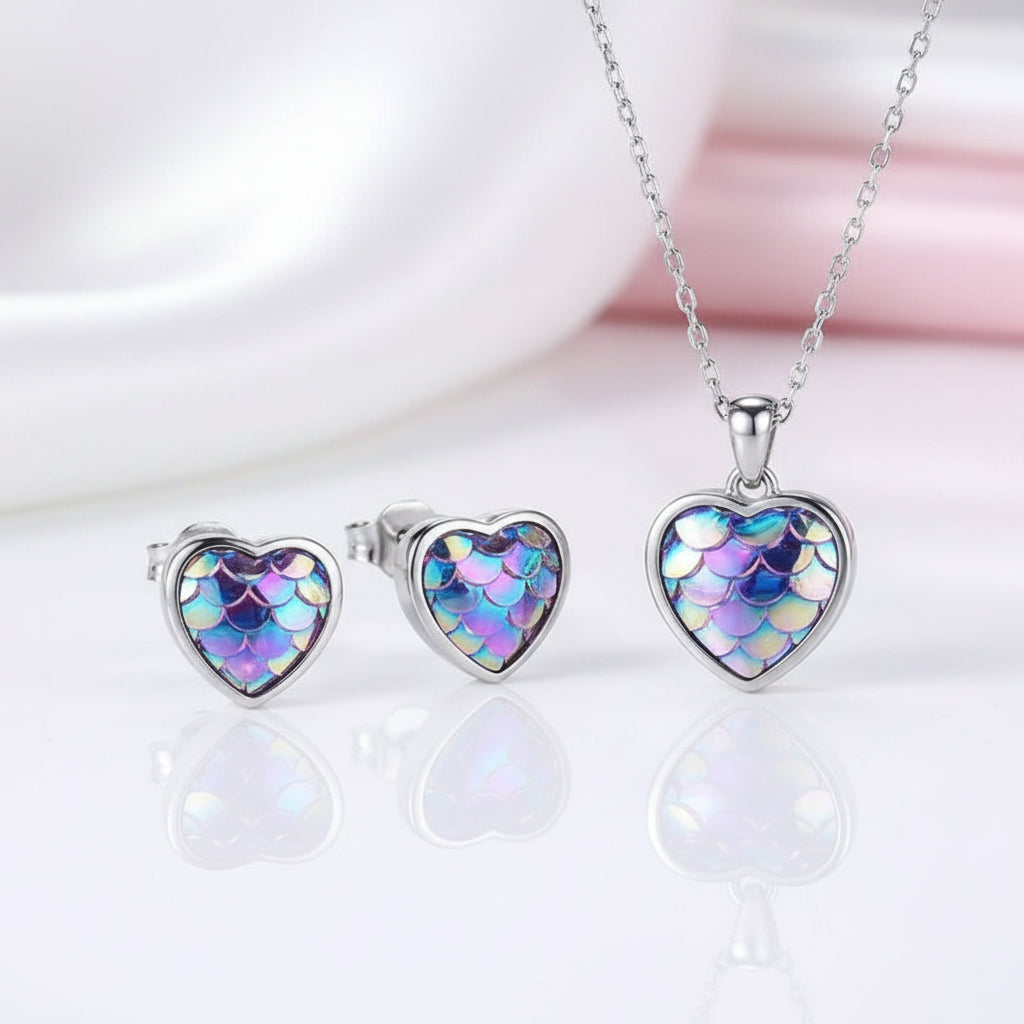 Purple Mermaid Heart & Round Jewelry Set-Black Diamonds New York
