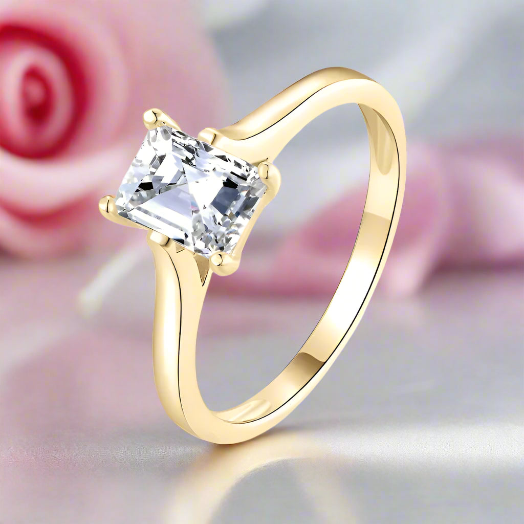 Radiant Cut Diamond Solitaire Engagement Ring in 10k Yellow Gold-Black Diamonds New York