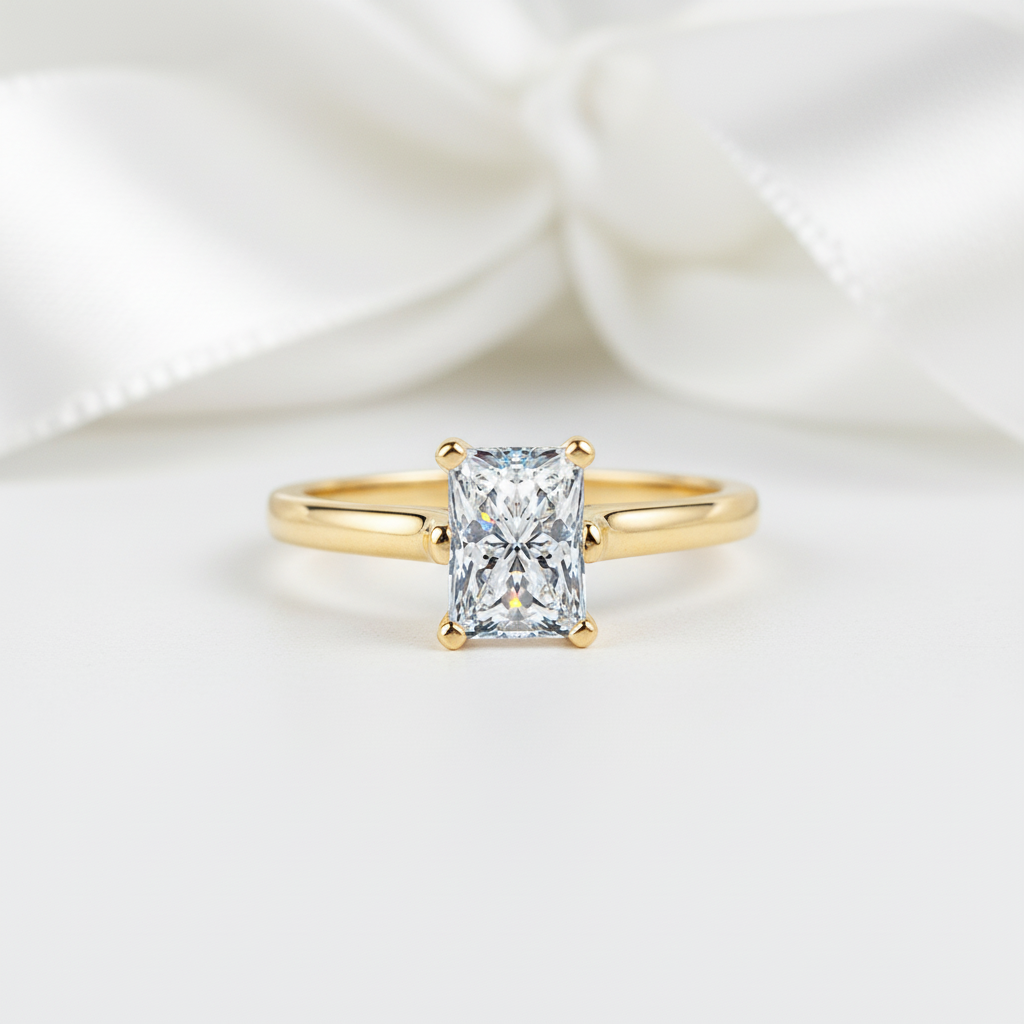 Radiant Cut Diamond Option Solitaire Engagement Ring in 10k Yellow Gold-Black Diamonds New York