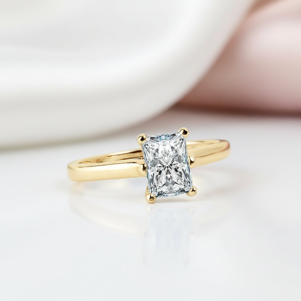 Radiant Cut Diamond Option Solitaire Engagement Ring in 10k Yellow Gold-Black Diamonds New York