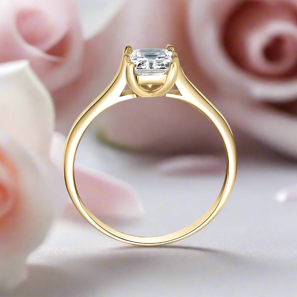 Radiant Cut Diamond Solitaire Engagement Ring in 10k Yellow Gold-Black Diamonds New York