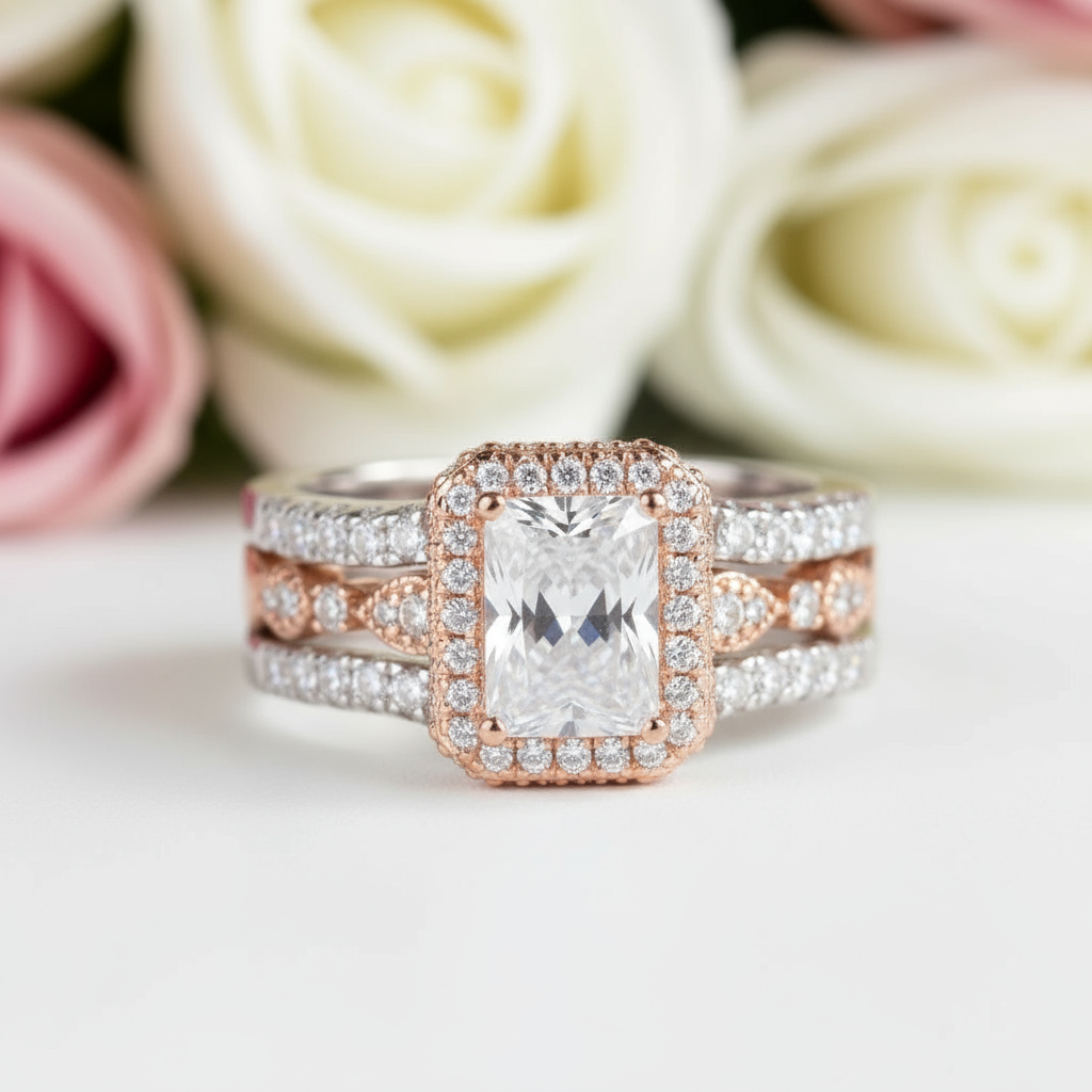 Radiant Cut Diamond Wedding Ring Set-Black Diamonds New York