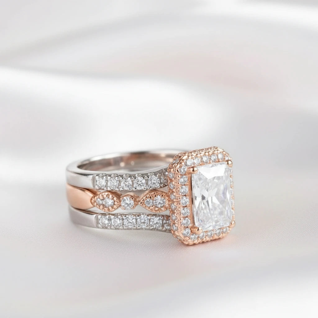 Radiant Cut Diamond Wedding Ring Set-Black Diamonds New York