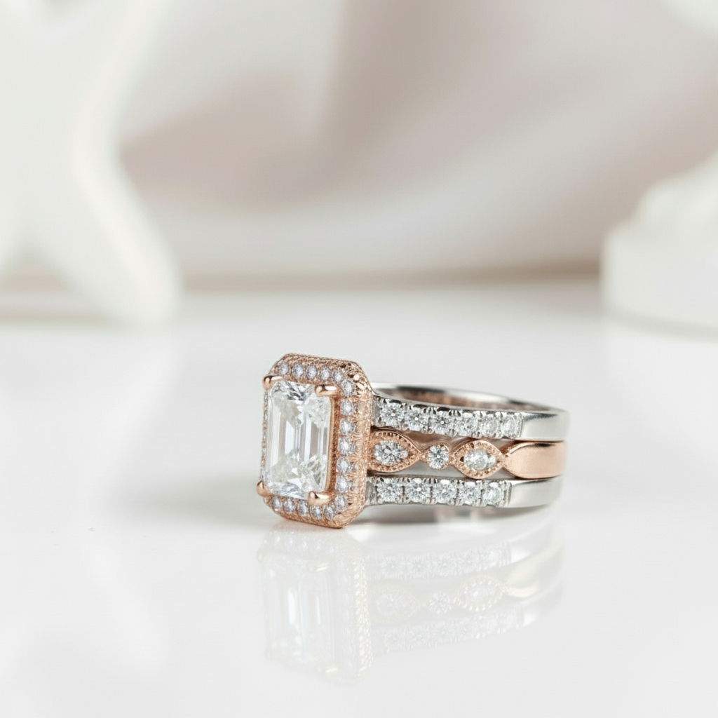 Radiant Cut Diamond Wedding Ring Set-Black Diamonds New York