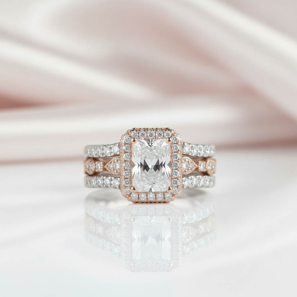 Radiant Cut Diamond Option Wedding Ring Set-Black Diamonds New York