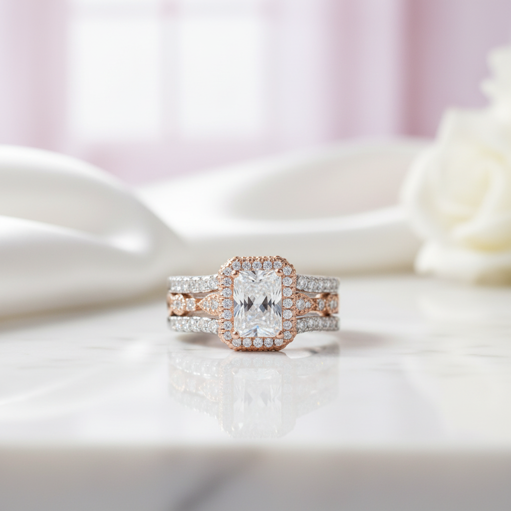 Radiant Cut Diamond Wedding Ring Set-Black Diamonds New York