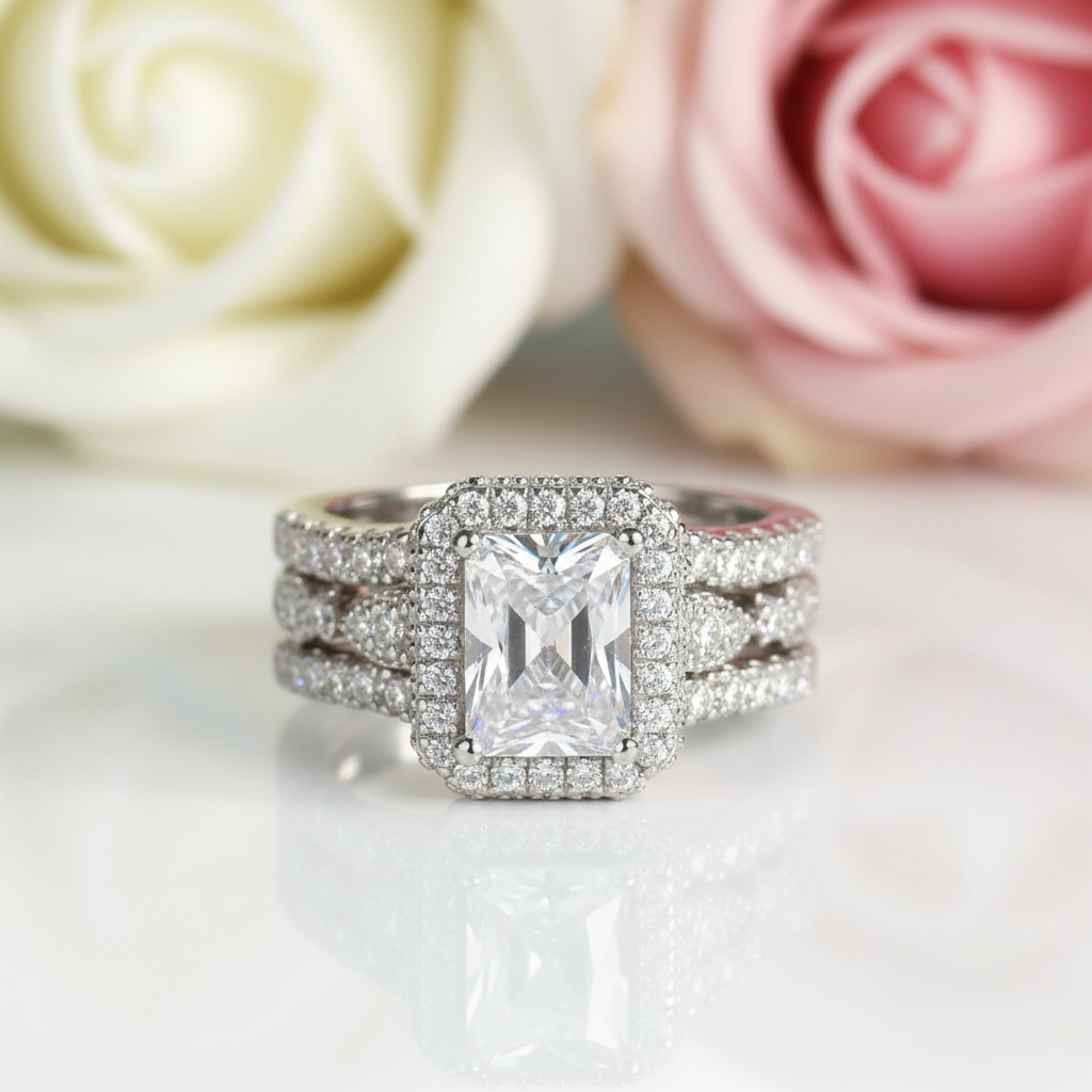 Radiant Cut Diamond Wedding Ring Set-Black Diamonds New York