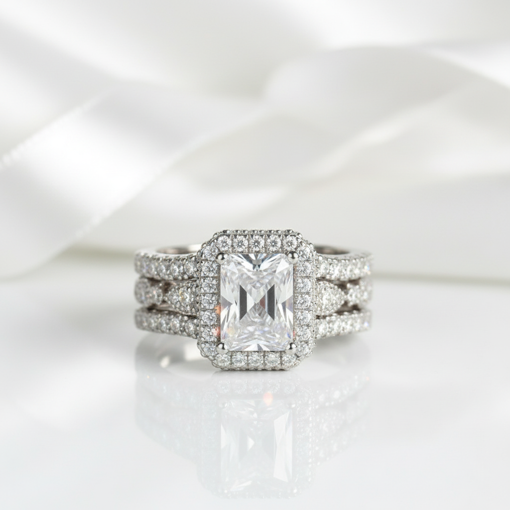 Radiant Cut Diamond Wedding Ring Set-Black Diamonds New York