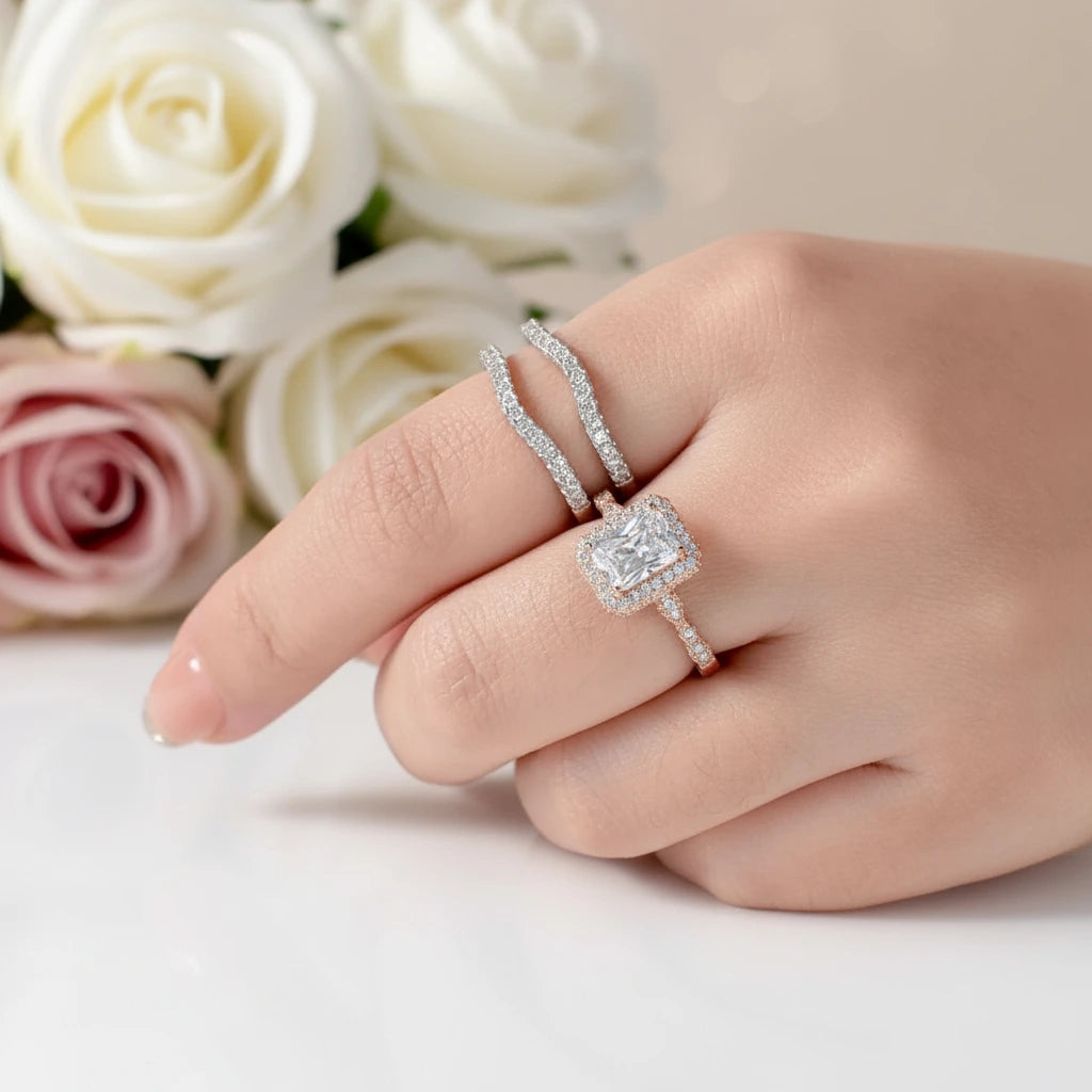 Radiant Cut Diamond Wedding Ring Set-Black Diamonds New York