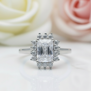 Radiant Cut Diamond Halo Vintage Engagement Ring-Black Diamonds New York
