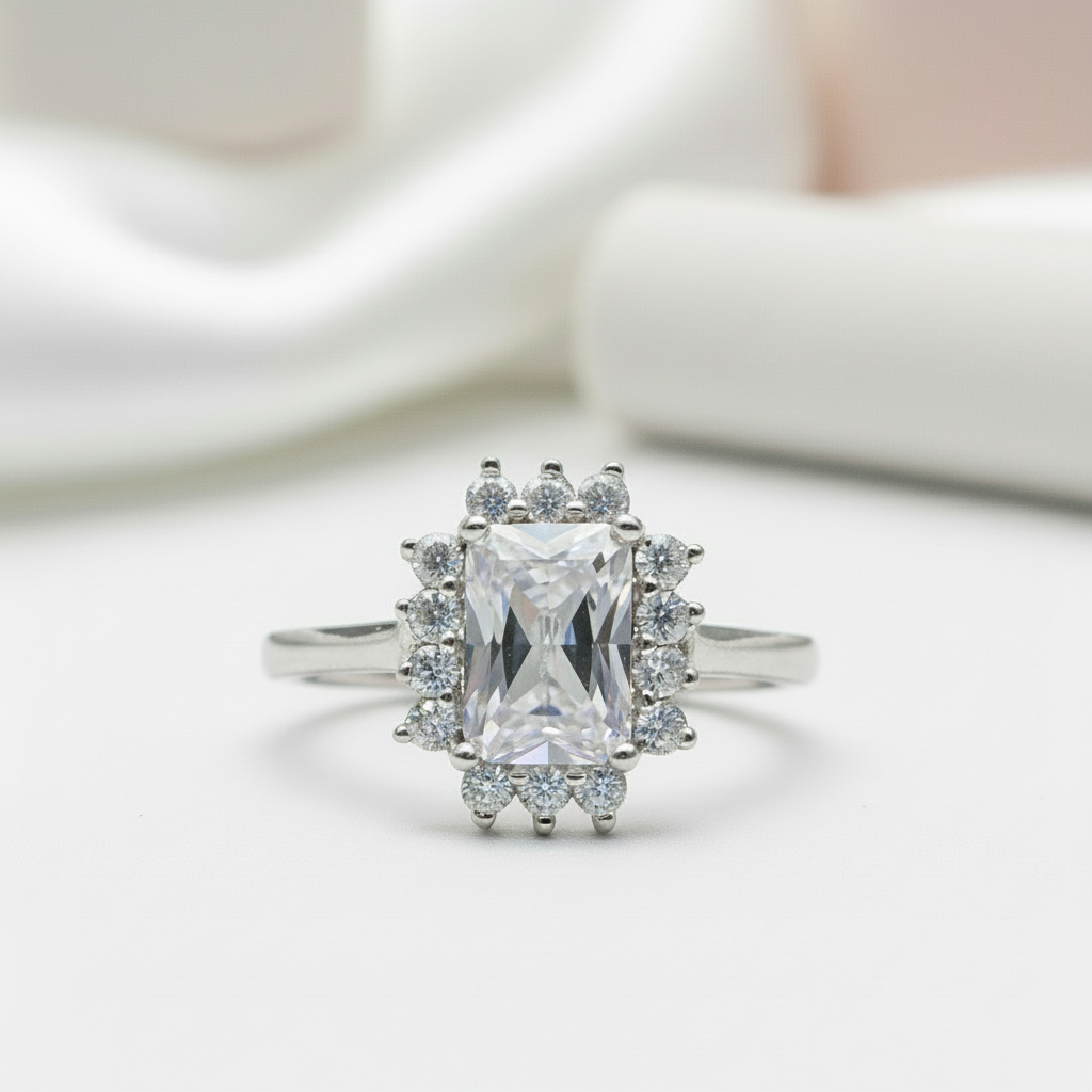 Radiant Cut Diamond Halo Vintage Engagement Ring-Black Diamonds New York