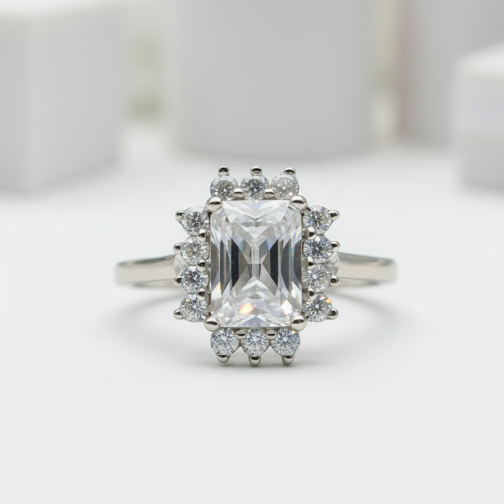 Radiant Cut Diamond Halo Vintage Engagement Ring-Black Diamonds New York