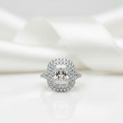 Radiant Cut Diamond Option Vintage Double Halo Engagement Ring-Black Diamonds New York