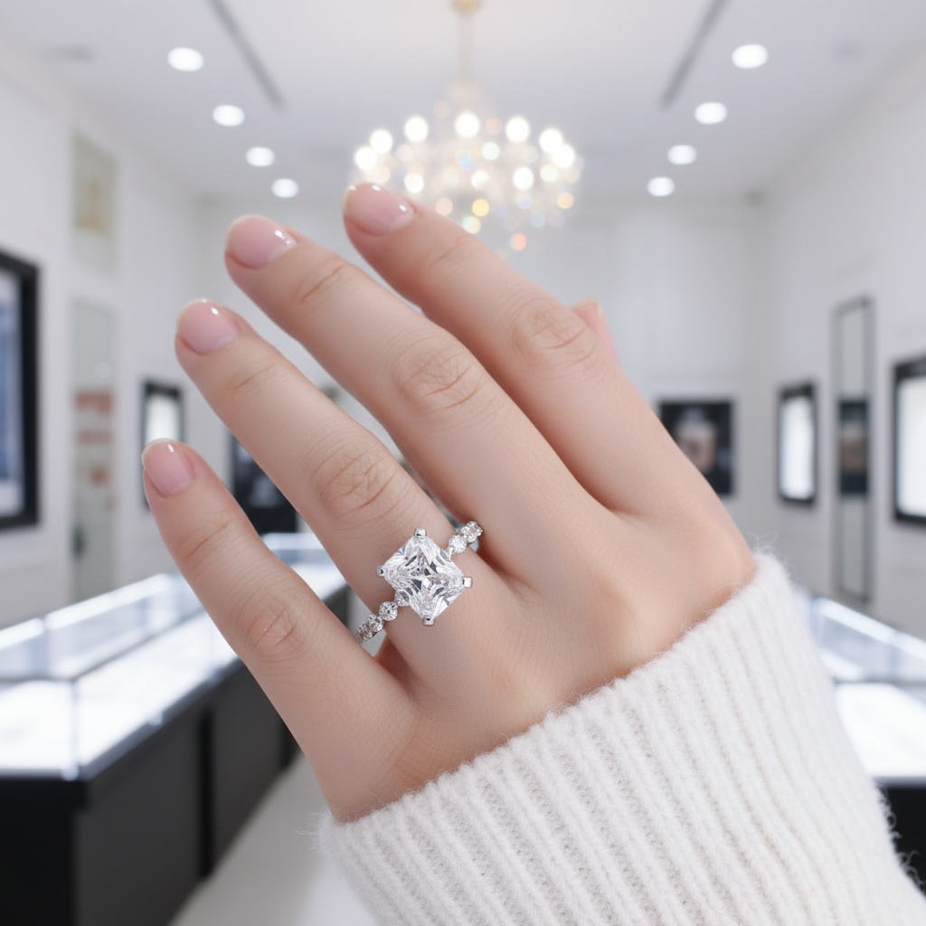 Radiant Cut Simulated Diamond Option Engagement Ring-Black Diamonds New York