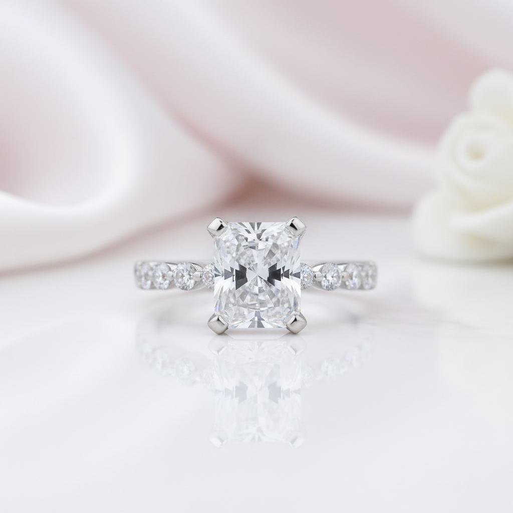 Radiant Cut Simulated Diamond Option Engagement Ring-Black Diamonds New York