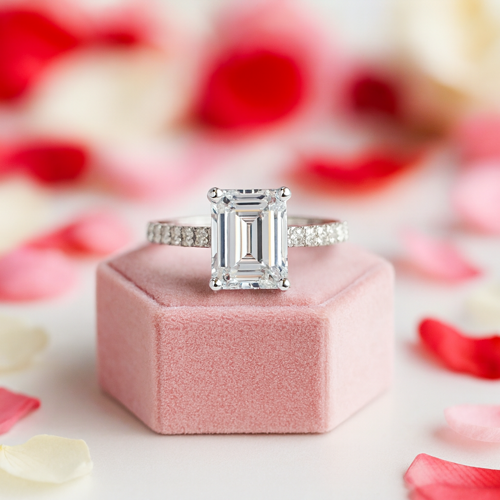 3ct Emerald Cut Moissanite Engagement Ring and Earrings Set-Black Diamonds New York