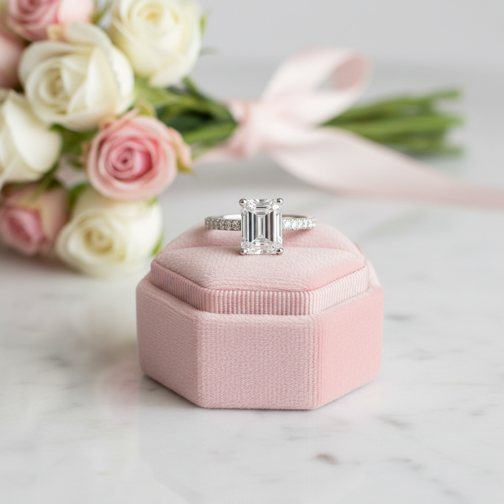 3ct Emerald Cut Moissanite Engagement Ring and Earrings Set-Black Diamonds New York