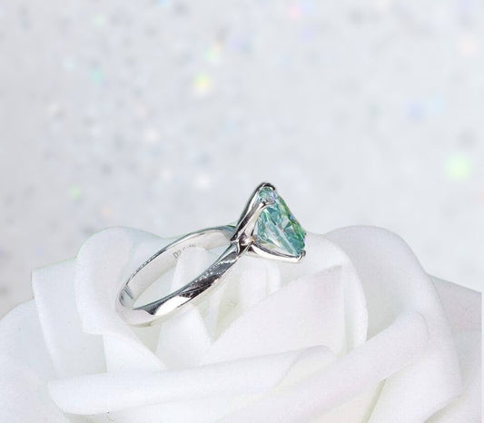 Flash Sale - Rare Blue Green Cushion Cut Diamond Ring-Black Diamonds New York