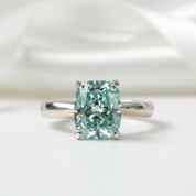 Rare Blue Green Cushion Cut Diamond Ring