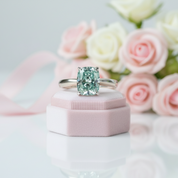 Rare Blue Green Cushion Cut Diamond Ring