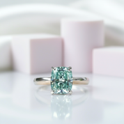Rare Blue Green Cushion Cut Diamond Ring-Black Diamonds New York