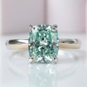 Rare Blue Green Cushion Cut Diamond Ring-Black Diamonds New York