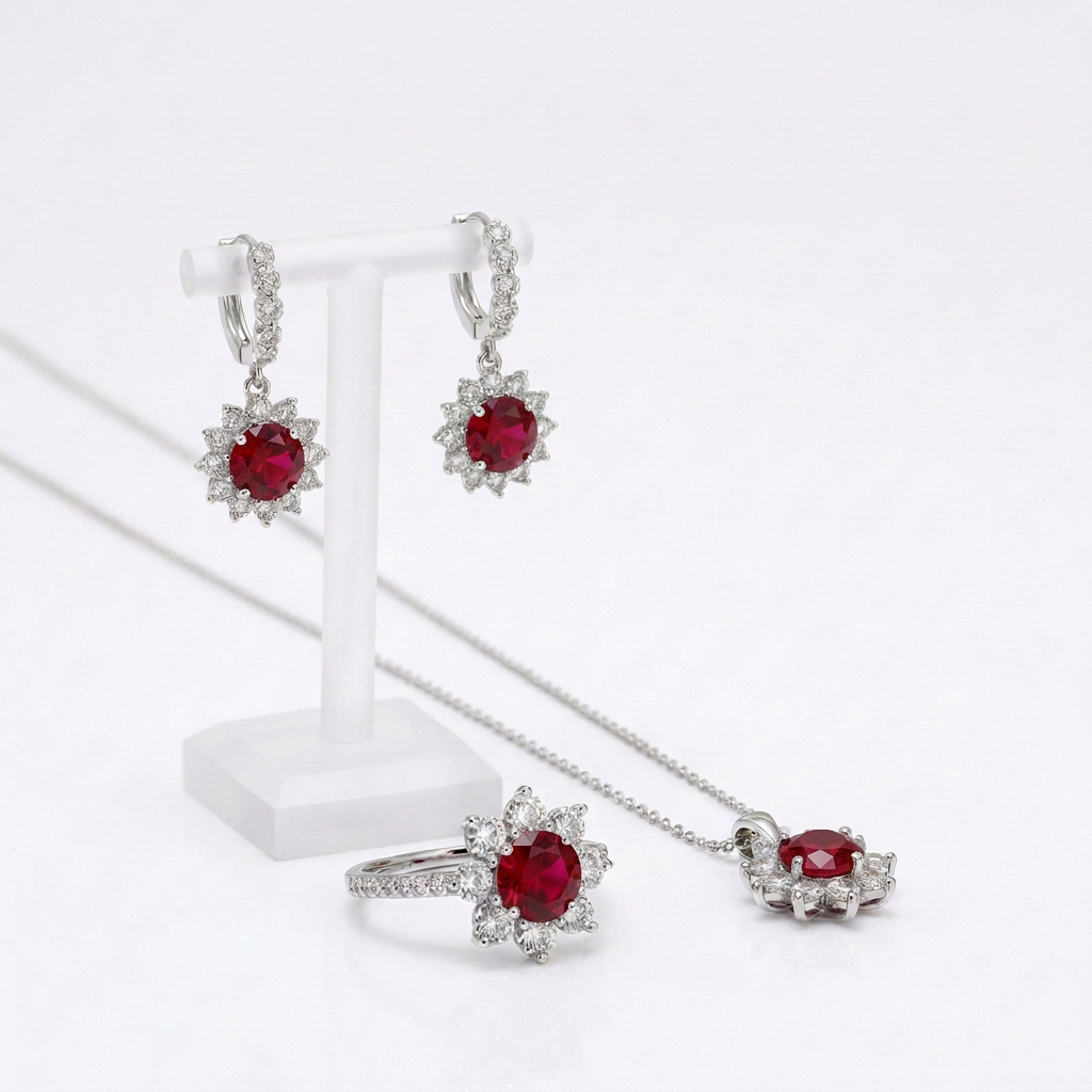 Red Diamond Option Jewelry Set with Sunflower Design-Black Diamonds New York