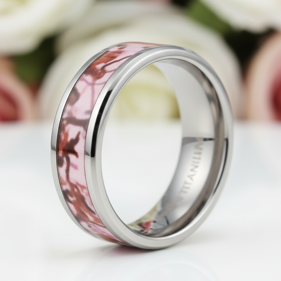 Red Forest Men's Titanium Wedding Band-Black Diamonds New York