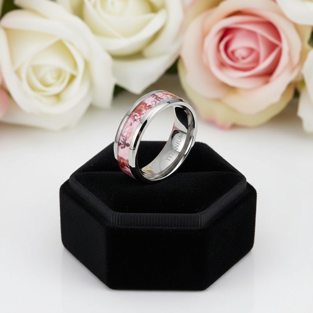 Red Forest Men's Titanium Wedding Band-Black Diamonds New York