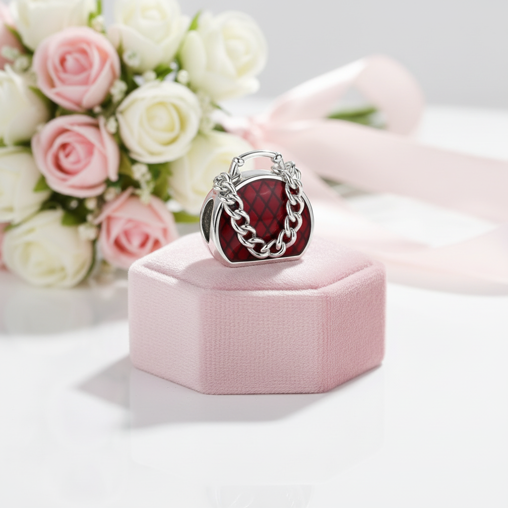 Red Hand Bag Charm-Black Diamonds New York