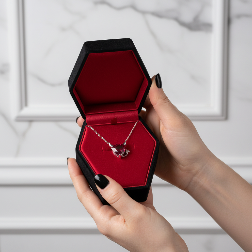 Red Diamond Option Little Devil & Angel Necklace-Black Diamonds New York