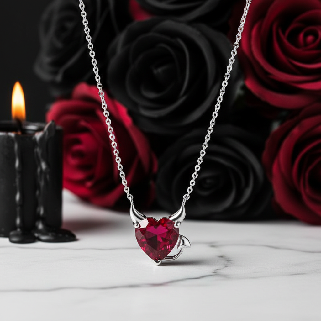 Red Diamond Option Little Devil & Angel Necklace-Black Diamonds New York