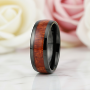 Red Wood Grain Men's Ceramic Wedding Band-Black Diamonds New York