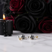 Retro Skull & Flower Stud Earrings-Black Diamonds New York