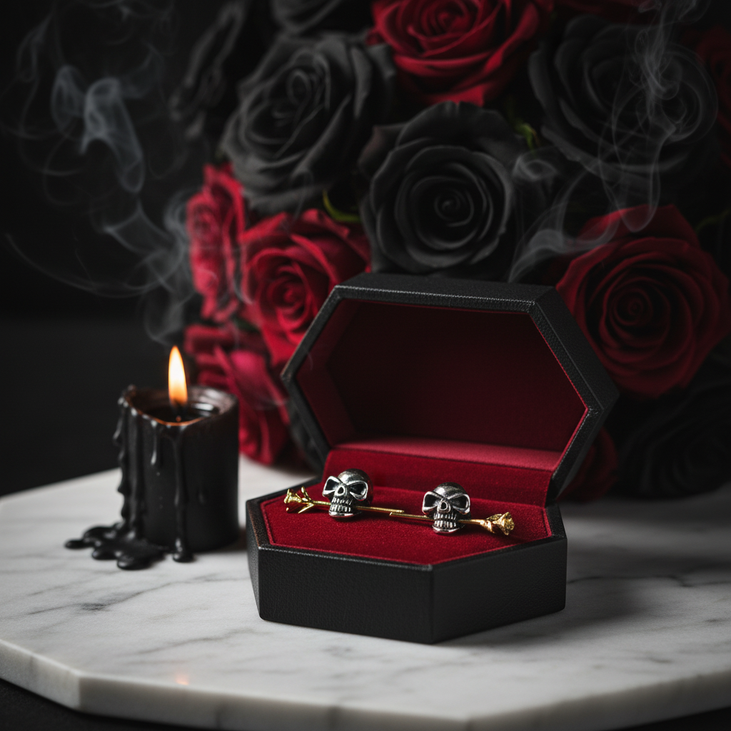 Retro Skull & Flower Stud Earrings-Black Diamonds New York