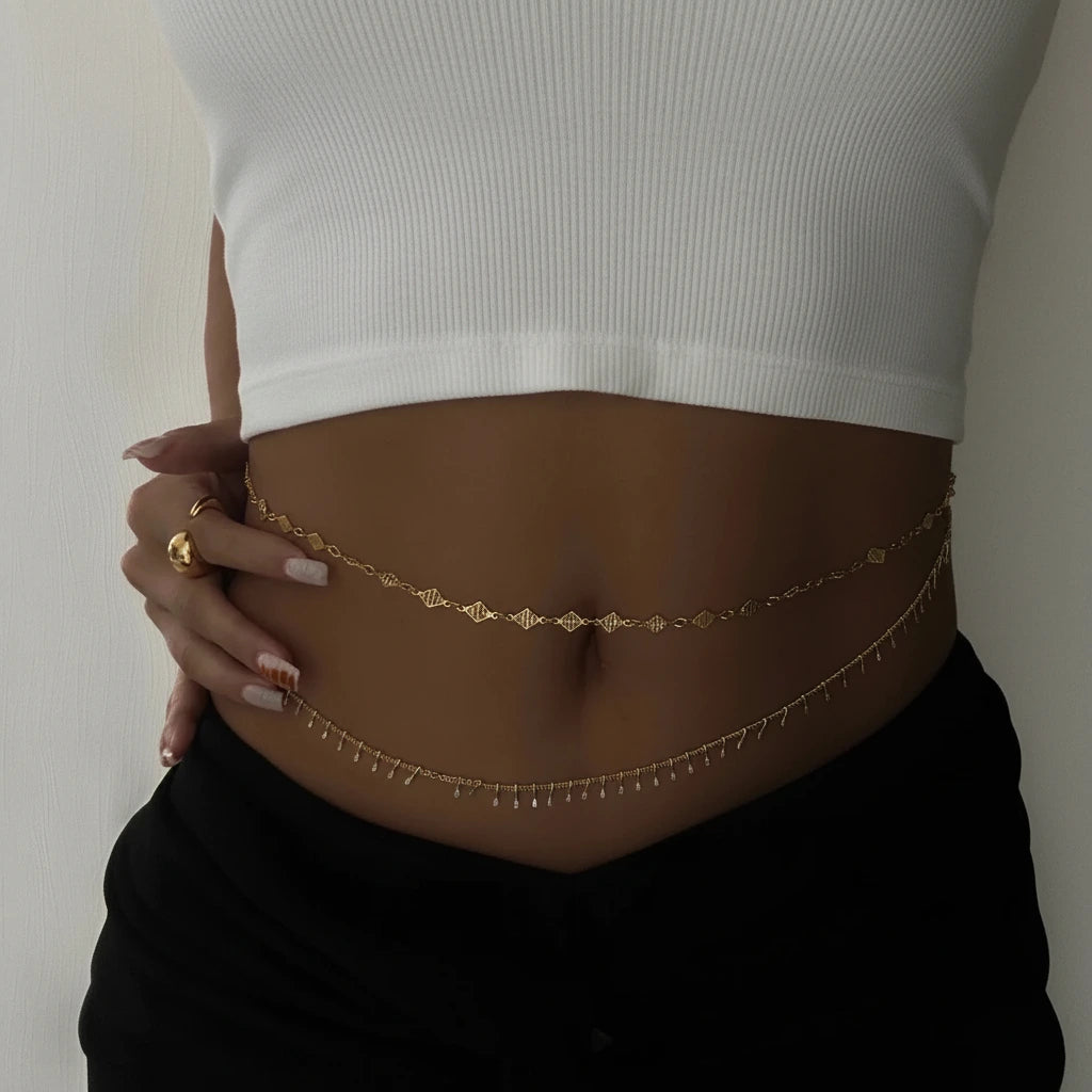 Rhinestone Women's Waist Chain-Black Diamonds New York