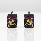 Rhodolite Garnet Humming Bee Flower Earrings-Black Diamonds New York