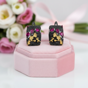 Rhodolite Garnet Humming Bee Flower Earrings-Black Diamonds New York