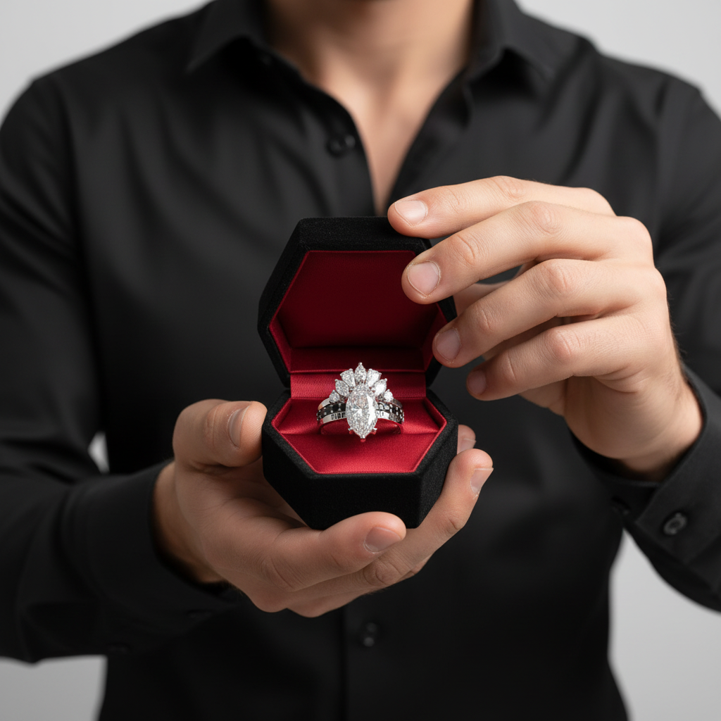 Ride or Die Wedding Rings- 2.5 Ct Marquise Cut Diamond Option Gothic Bridal Set in 14k White Gold-Black Diamonds New York