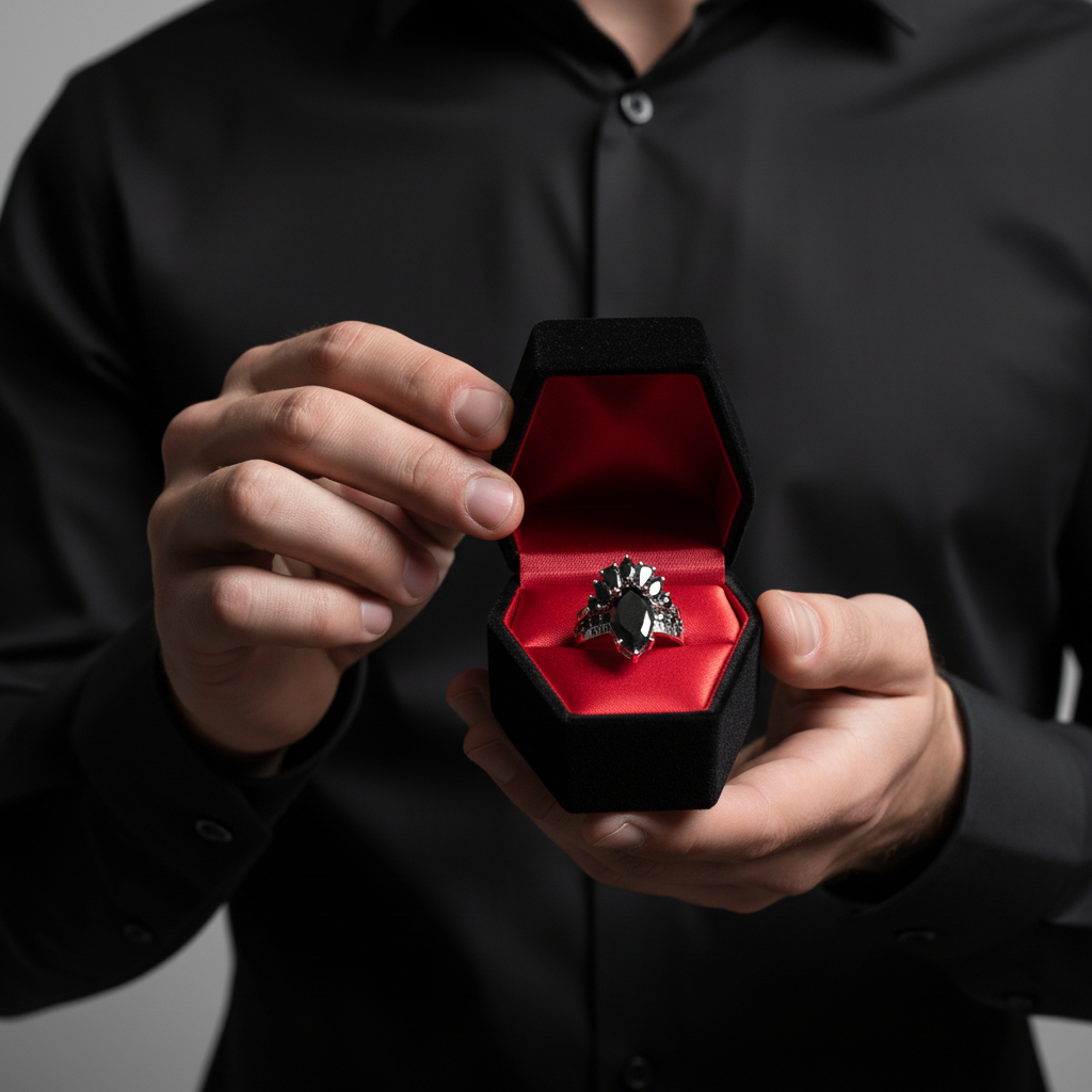 Ride or Die Wedding Rings- 2.5 Ct Marquise Cut Diamond Gothic Bridal Set in 14k White Gold-Black Diamonds New York